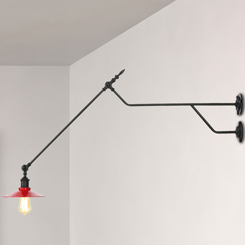 1-Light Industrial Wall Mounted Sconce With Metal Cone Shade In Black Red And White For Living Room