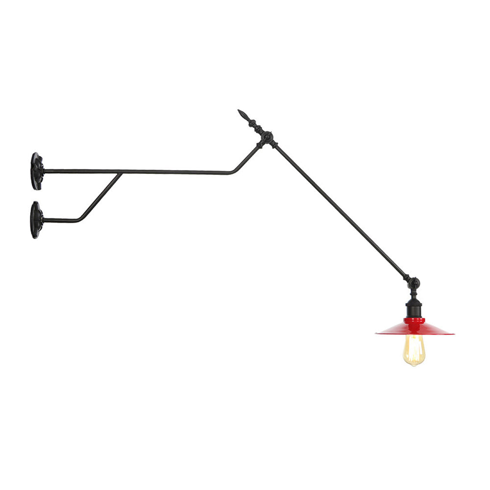 1-Light Industrial Wall Mounted Sconce With Metal Cone Shade In Black Red And White For Living Room