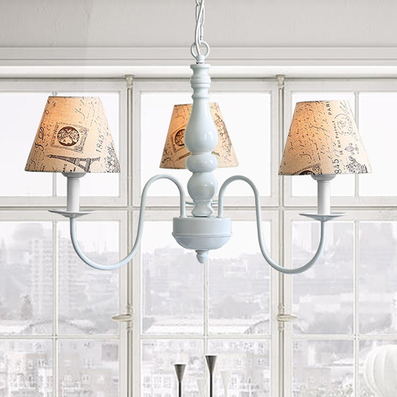 Antique Style 3-Head Beige Fabric Tower Pendant Light - Ideal For Restaurants