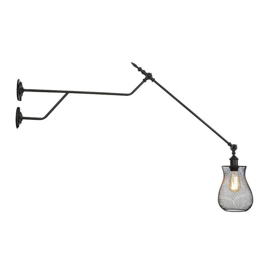 Industrial Black Metal Wall Lamp With Cylinder/Bottle Shade - Indoor Sconce Light Fixture