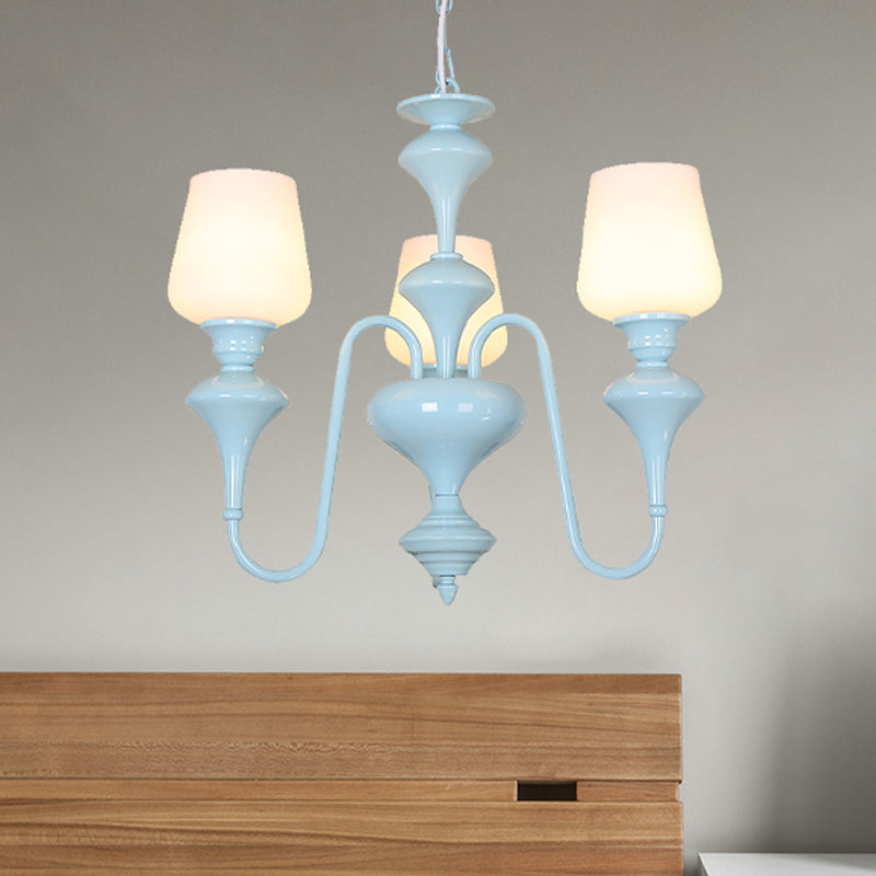 Blue Nordic Style Cylinder Chandelier: Metal Hanging Light For Study Room