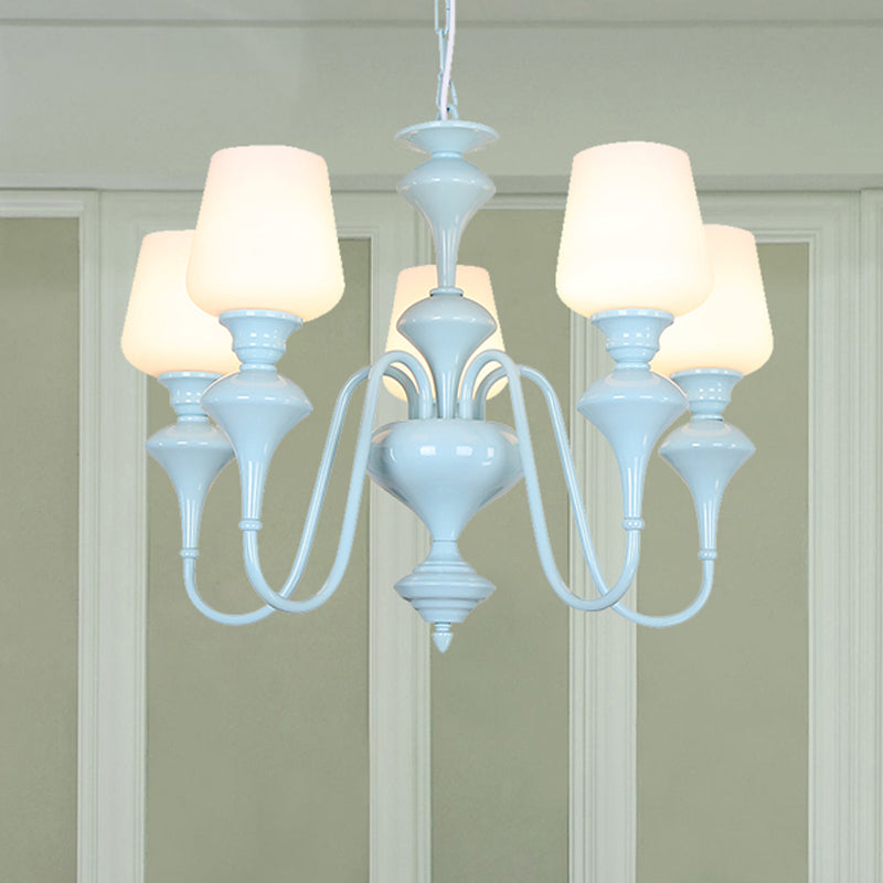 Blue Nordic Style Cylinder Chandelier: Metal Hanging Light For Study Room