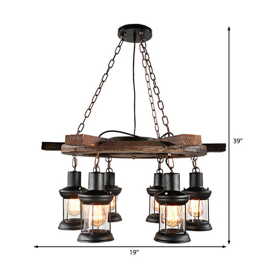 Industrial Clear Glass Ceiling Lamp With Lantern Shade - Black Pendant Light For Dining Room And