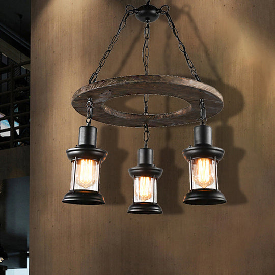 Industrial Clear Glass Ceiling Lamp With Lantern Shade - Black Pendant Light For Dining Room And