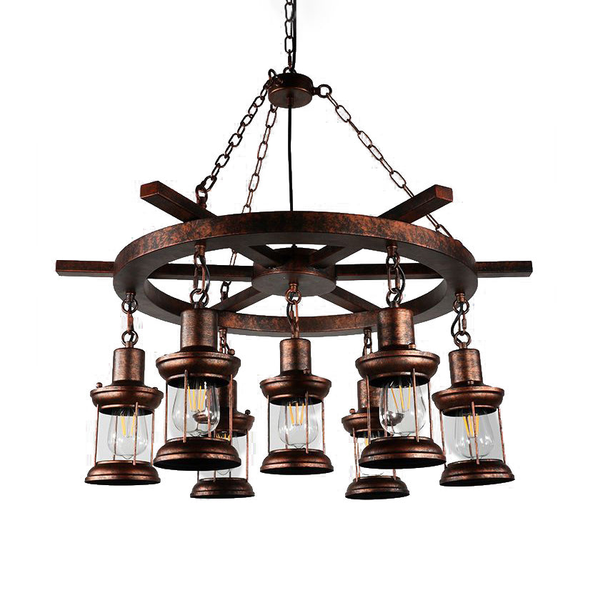 Clear Glass Vintage Style Kerosene Chandelier - 3/7-Light Bronze Pendant for Dining Room Lighting