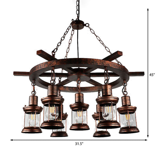 Bronze Vintage Style Clear Glass Kerosene Chandelier With 3/7-Light Pendant For Dining Room Lighting