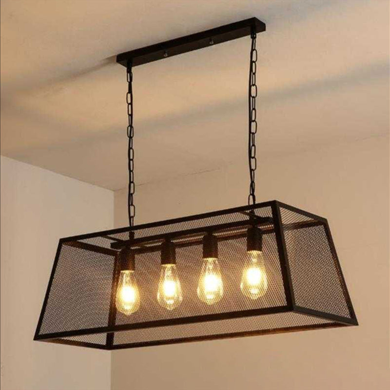 Industrial Black Metal Pendant Light Fixture - 4 Rectangular Frame Chain/Downrods Included