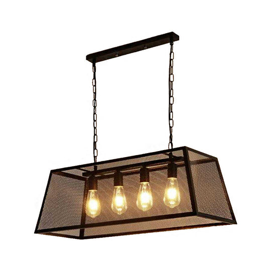 Industrial Black Metal Pendant Light Fixture - 4 Rectangular Frame Chain/Downrods Included