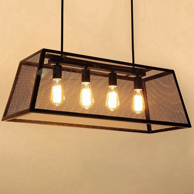 Industrial Black Metal Pendant Light Fixture - 4 Rectangular Frame Chain/Downrods Included