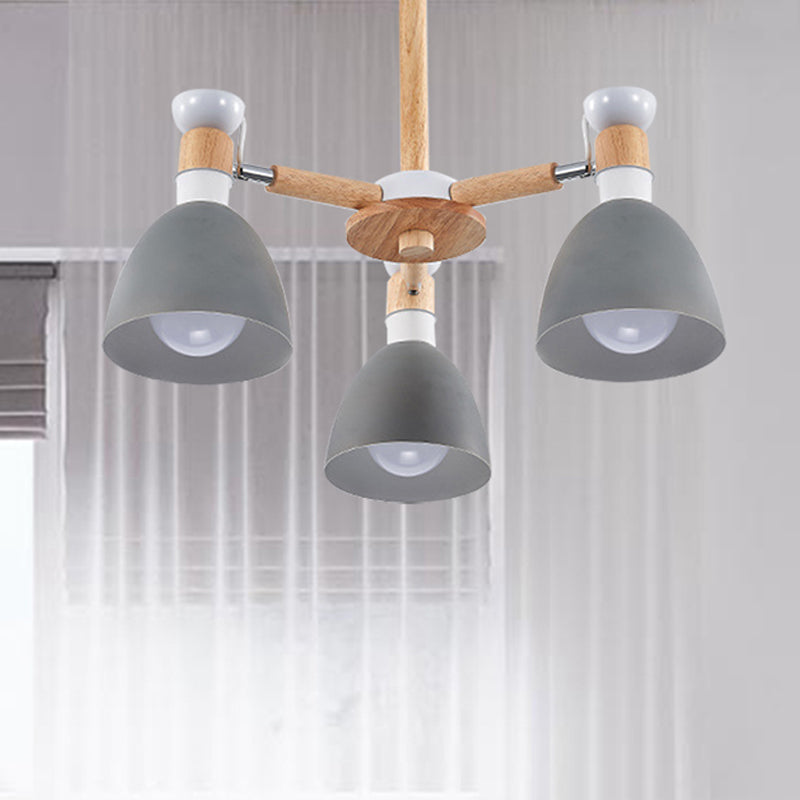 Study Room Ceiling Mount Light - Domed Metal Lamp With 3 Macaron Lights Grey