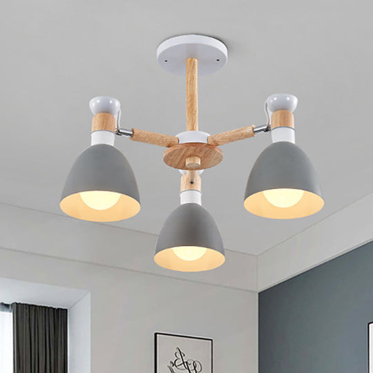 Study Room Ceiling Mount Light - Domed Metal Lamp With 3 Macaron Lights