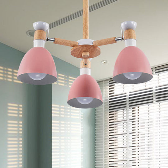 Study Room Ceiling Mount Light - Domed Metal Lamp With 3 Macaron Lights