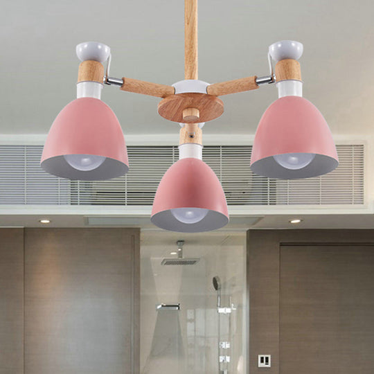 Study Room Ceiling Mount Light - Domed Metal Lamp With 3 Macaron Lights