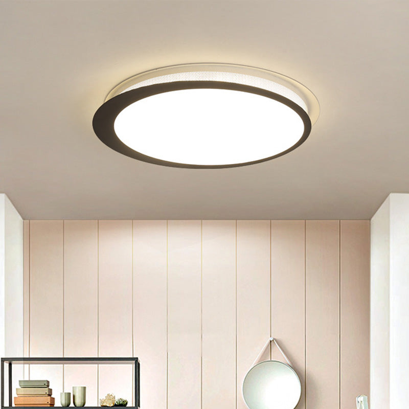 Contemporary Metal LED Ceiling Mount Lamp - Circle Flush Light Fixture with Acrylic Diffuser in White/Warm Light