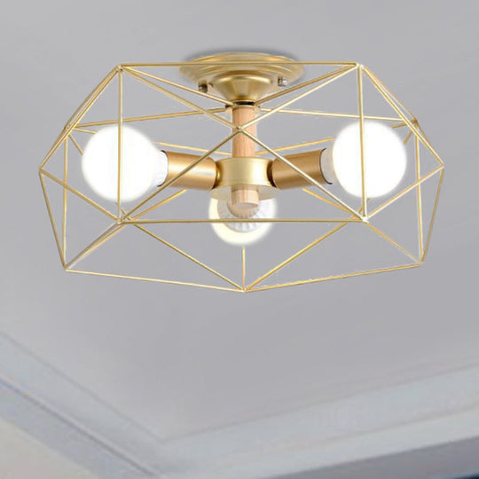 Opal Glass Geometric Semi Flush Gold Light Fixture for Industrial Bedroom - 3/4/5 Lights