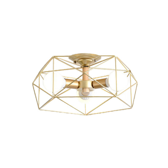 Opal Glass Geometric Semi Flush Gold Light Fixture for Industrial Bedroom - 3/4/5 Lights