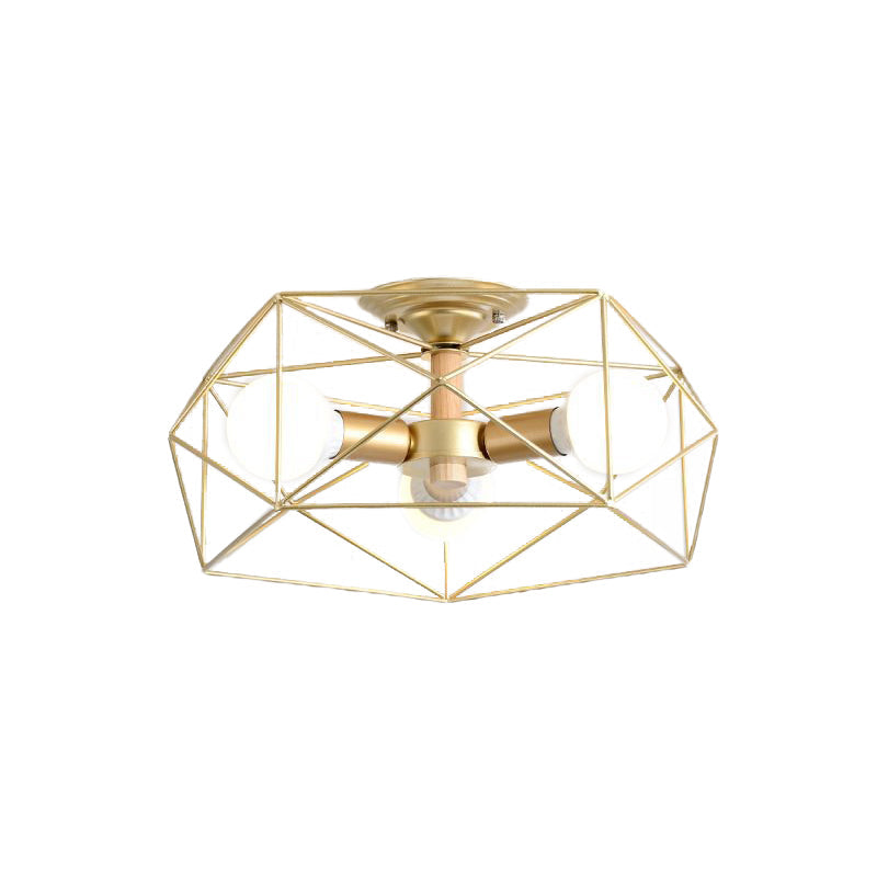 Opal Glass Geometric Semi Flush Gold Light Fixture For Industrial Bedroom - 3/4/5 Lights