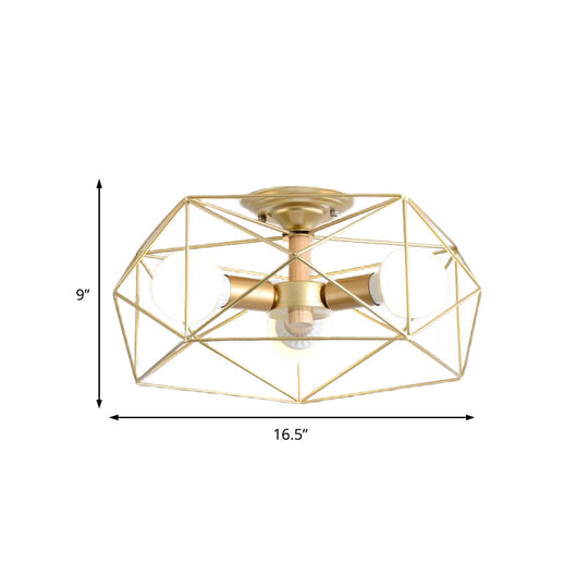 Opal Glass Geometric Semi Flush Gold Light Fixture for Industrial Bedroom - 3/4/5 Lights