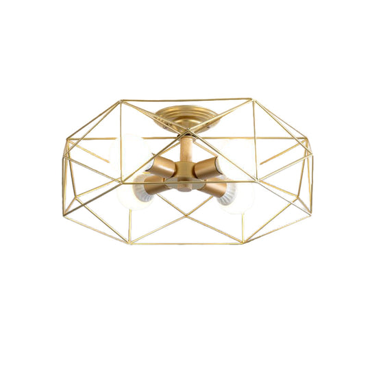 Opal Glass Geometric Semi Flush Gold Light Fixture for Industrial Bedroom - 3/4/5 Lights