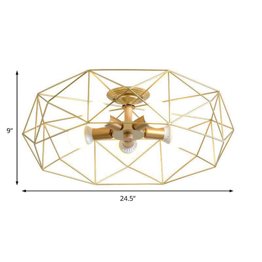 Opal Glass Geometric Semi Flush Gold Light Fixture For Industrial Bedroom - 3/4/5 Lights