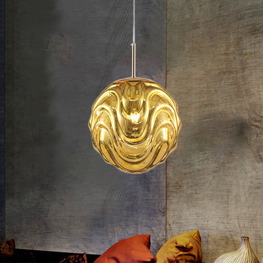 Modern Glass Pendant Light With Multi-Colored Shade - Meringue Hanging Ceiling Fixture Gold