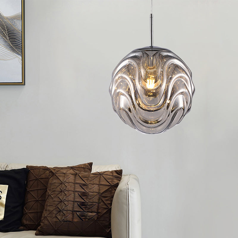 Modern Glass Pendant Light With Multi-Colored Shade - Meringue Hanging Ceiling Fixture Silver