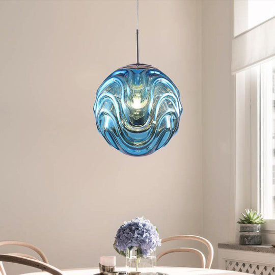 Magalie - Contemporary 1 Light Pendant Light - Black/Silver/Blue Glass Shade â€“