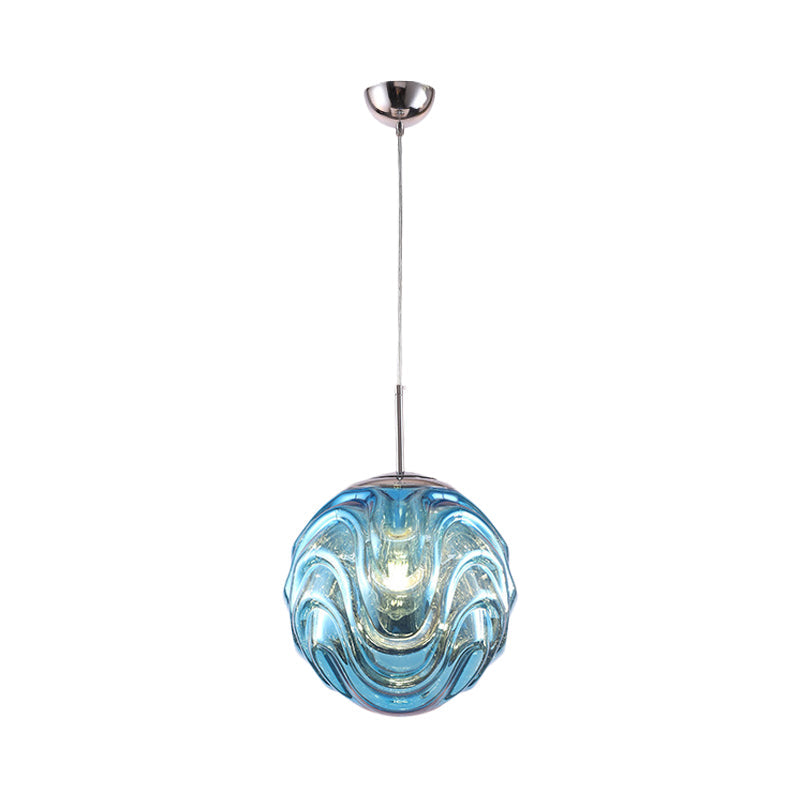 Magalie - Contemporary 1 Light Pendant Light - Black/Silver/Blue Glass Shade â€“