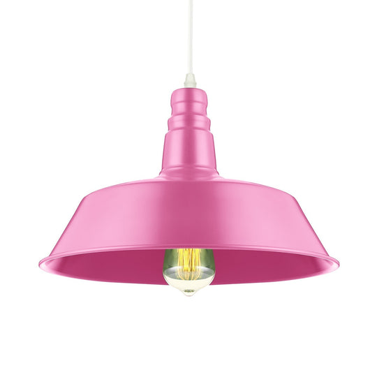 Industrial Style Metal Barn Pendant Lighting - 10/14 Inch Wide 1-Bulb Adjustable Cord Pink/Yellow