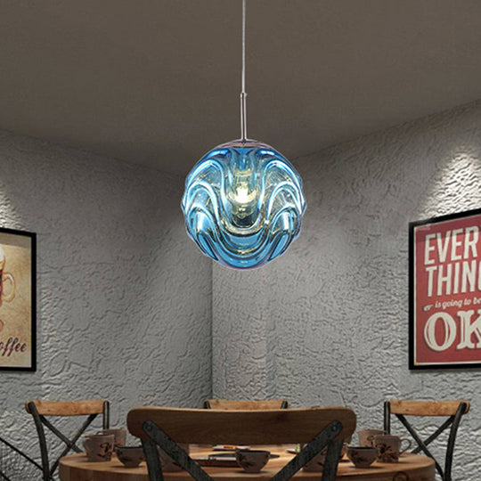 Magalie - Contemporary 1 Light Pendant Light - Black/Silver/Blue Glass Shade â€“