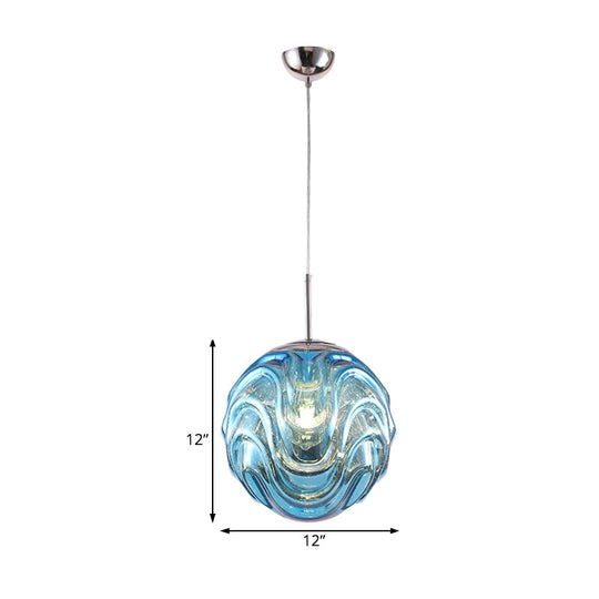 Magalie - Contemporary 1 Light Pendant Light - Black/Silver/Blue Glass Shade â€“