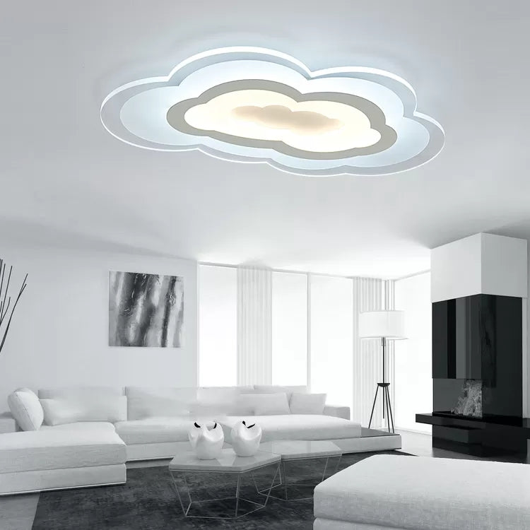 White Acrylic Cloud Ceiling Flush Mount Light With Simple Teen Style