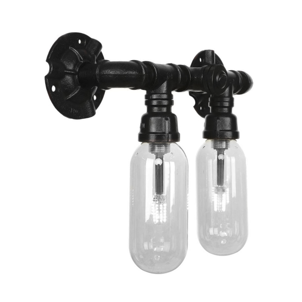 Industrial 2-Light Metal Sconce With Oval Shade And Wall Mount In Black - Perfect For Bedroom