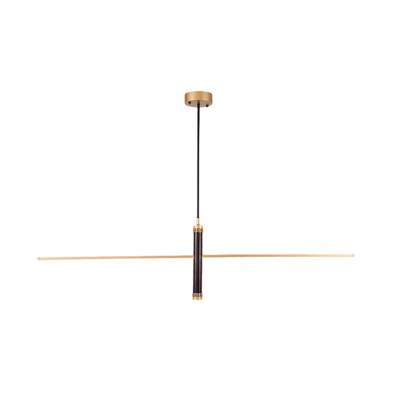 Antique Black/Wood Linear Pendant Light Kit - LED Hanging Fixture for Study Room - 31.5"/47" Wide