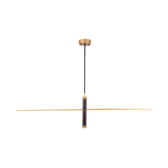 Antique Black/Wood Linear Pendant Light Kit - LED Hanging Fixture for Study Room - 31.5"/47" Wide