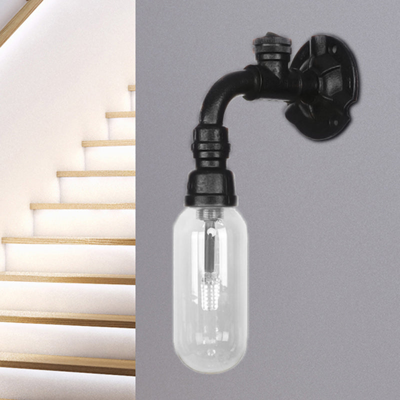 Industrial Black Capsule Shade Sconce Light With Clear Glass Wall Mount Corridor Lighting