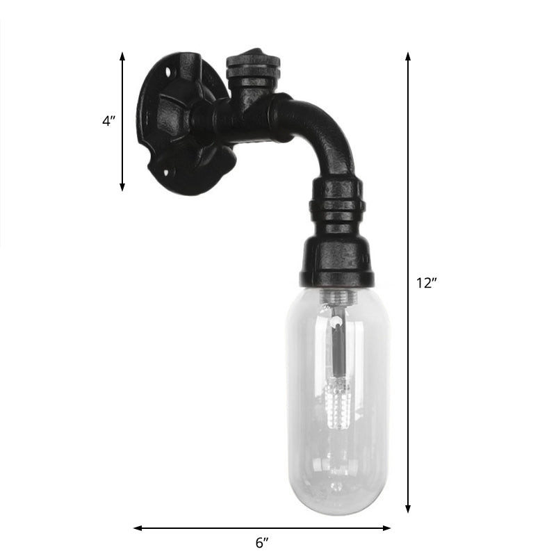 Industrial Black Capsule Shade Sconce Light With Clear Glass Wall Mount Corridor Lighting