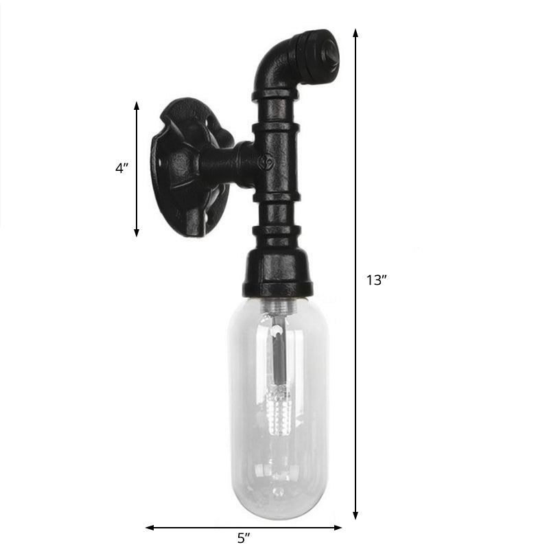 Industrial Black Capsule Shade Sconce Light With Clear Glass Wall Mount Corridor Lighting