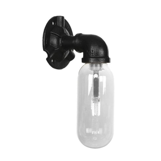 Industrial Black Capsule Shade Sconce Light With Clear Glass Wall Mount Corridor Lighting