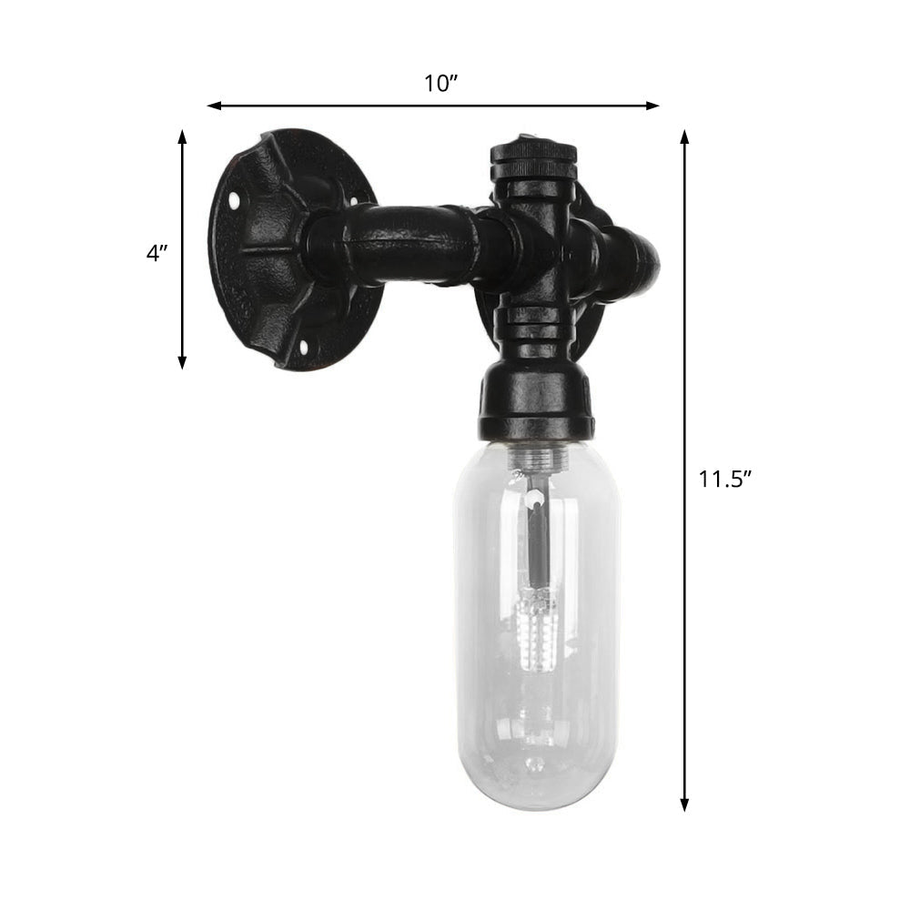 Industrial Black Capsule Shade Sconce Light With Clear Glass Wall Mount Corridor Lighting