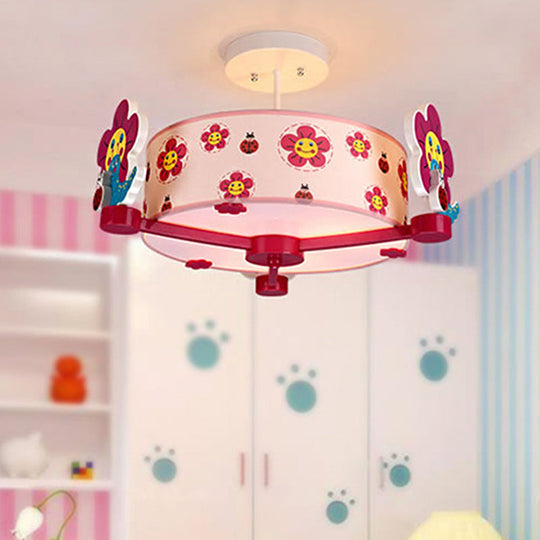 Charming 3-Light Pink Fabric Ceiling Light for Girls' Bedroom