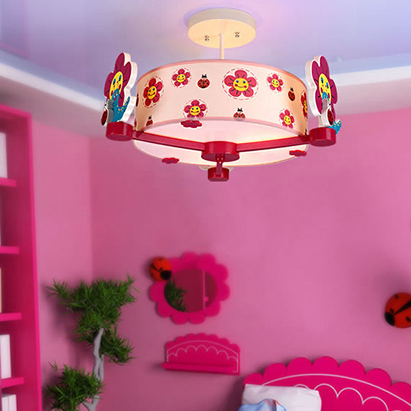 Charming 3-Light Pink Fabric Ceiling Light For Girls Bedroom