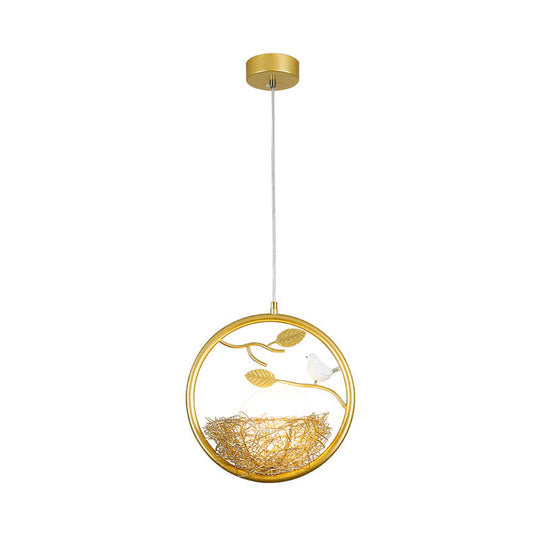 Art Deco Brass Nest Pendant Light - 1-Light Metal Suspension With Multiple Frame Options: Ring Oval