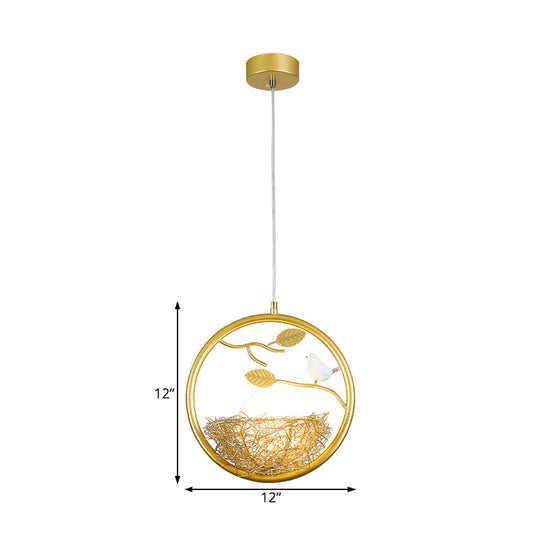 Art Deco Brass Nest Pendant Light - 1-Light Metal Suspension With Multiple Frame Options: Ring Oval