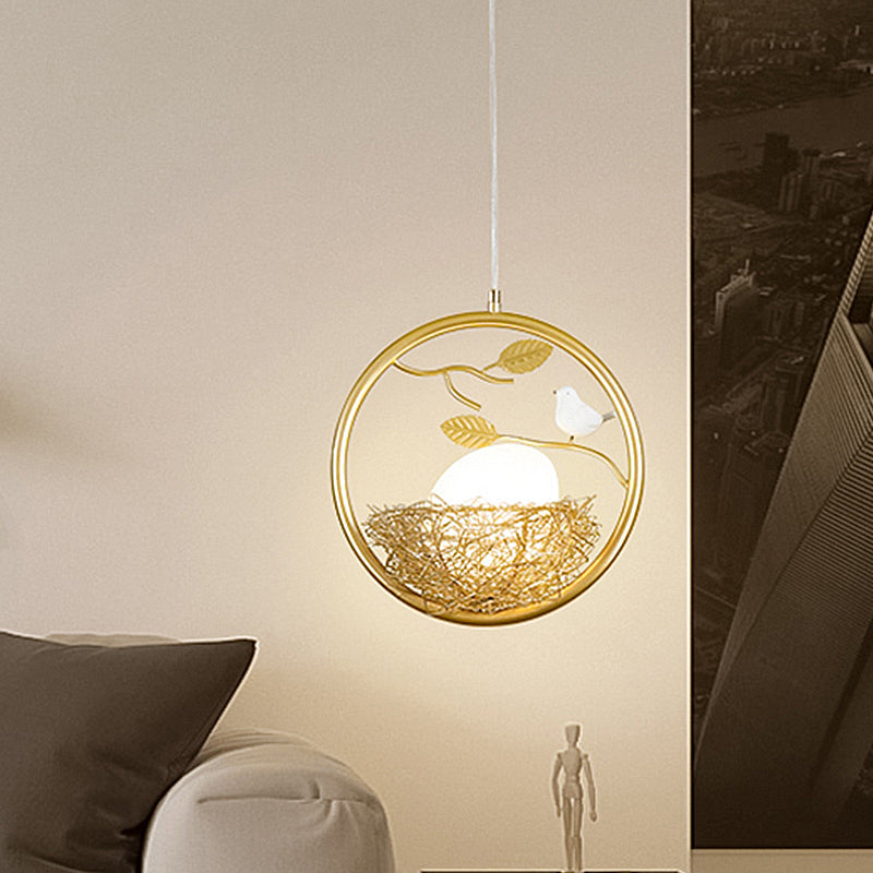 Art Deco Brass Nest Pendant Light - 1-Light Metal Suspension With Multiple Frame Options: Ring Oval