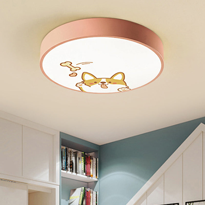 Acrylic LED Flush Ceiling Light with Cute Doggy Design - Pink