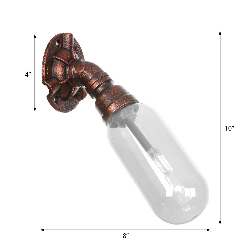 Clear Glass Wall Sconce In Weathered Copper With Pipe Design - Perfect For Loft Dining Rooms