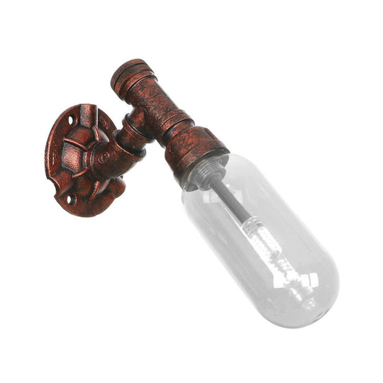 Clear Glass Wall Sconce In Weathered Copper With Pipe Design - Perfect For Loft Dining Rooms