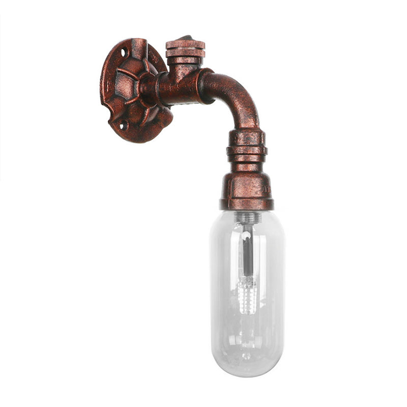 Industrial Pipe Wall Sconce: Clear Glass & Weathered Copper Finish 1-Light Capsule Lighting