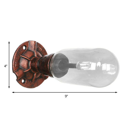 Industrial Pipe Wall Sconce: Clear Glass & Weathered Copper Finish 1-Light Capsule Lighting